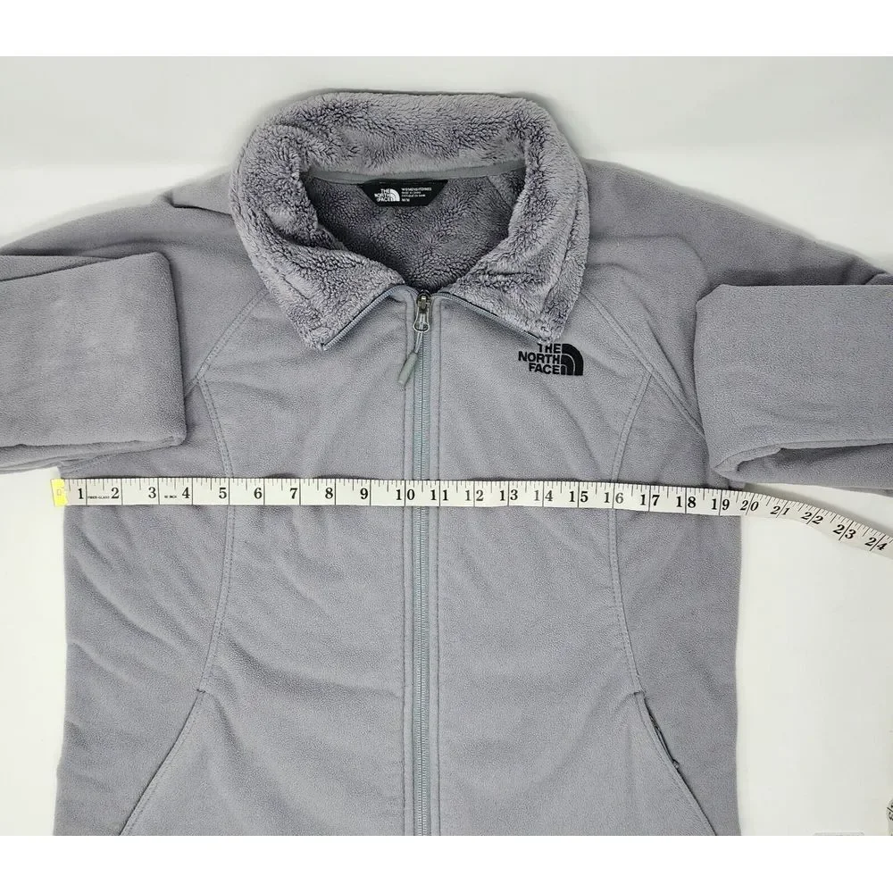 North Face Womens Jacket Size M Gray Polar Fleece Outer Fuzzy Lined Full Zip EUC